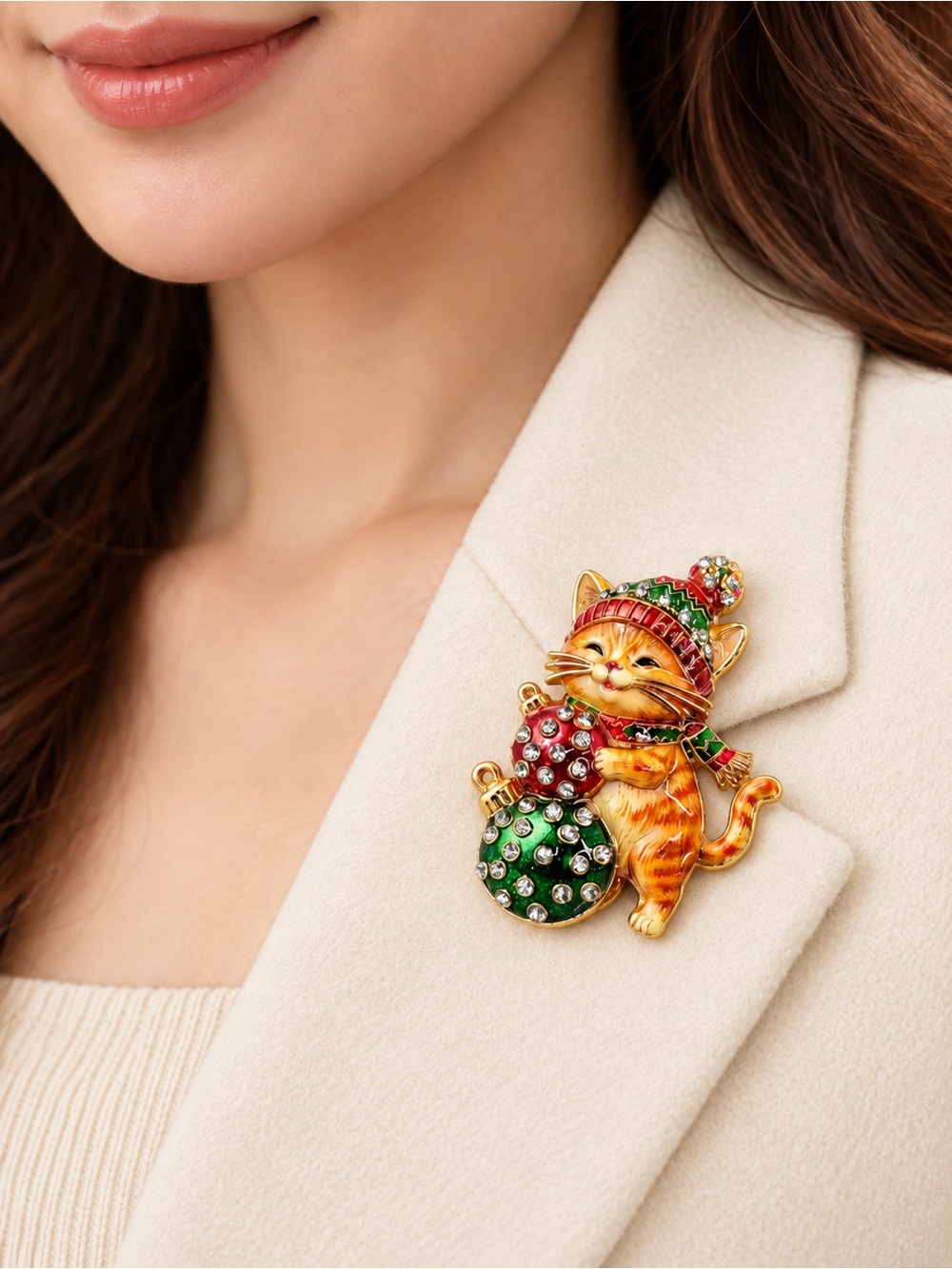 Christmas Cat Statement Brooch
